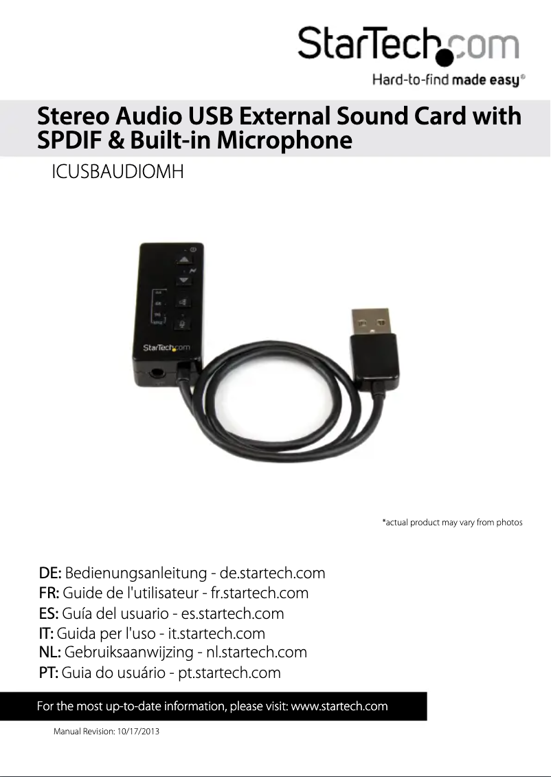 Page 1 de la notice Manuel utilisateur StarTech.com ICUSBAUDIOMH