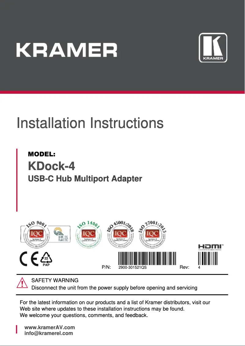 Image de la première page du manuel de l'appareil KDock-4