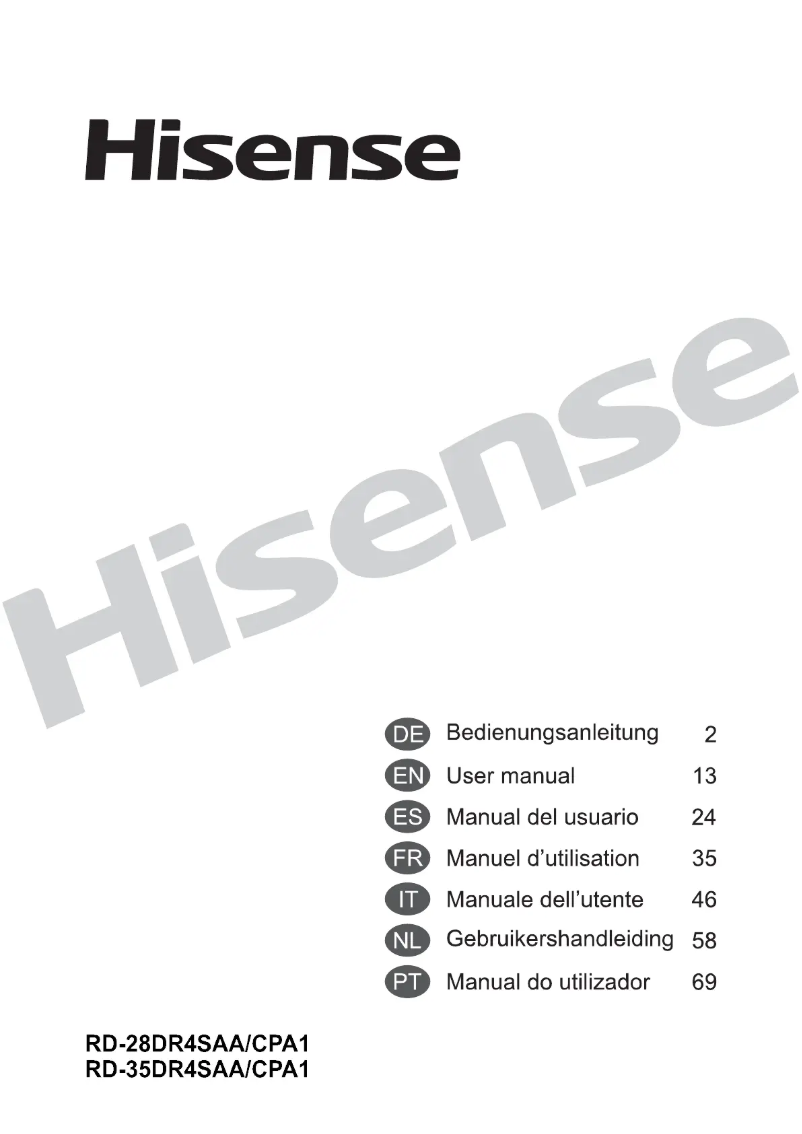 Page 1 de la notice Manuel utilisateur Hisense RD-28DR4S
