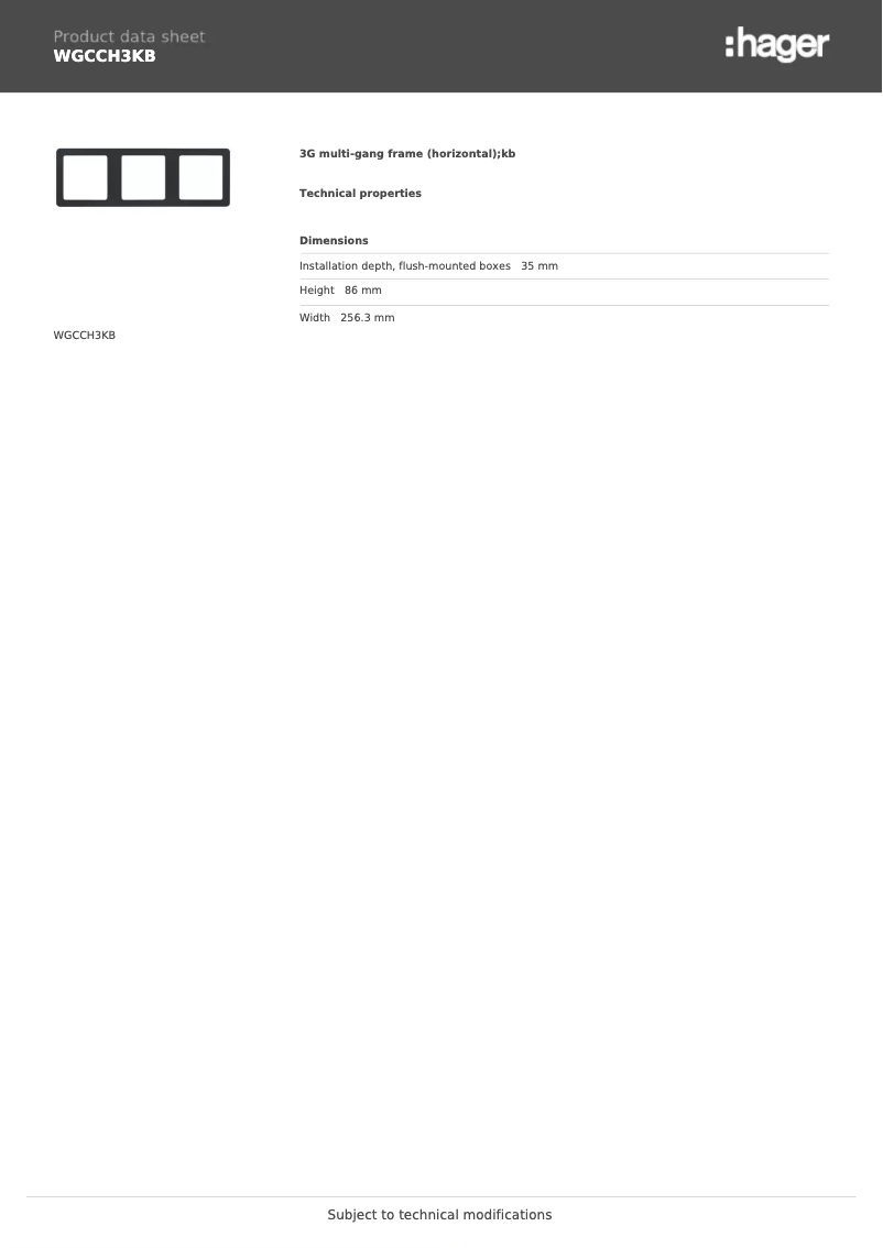 Page n°1 - Fiche technique Hager WGCCH3KB