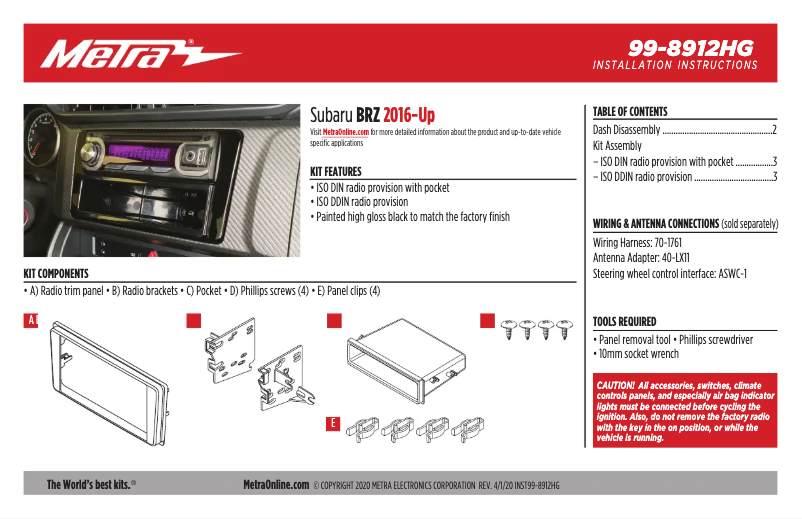 Page n°1 - Manuel utilisateur Metra 99-8912HG