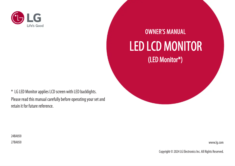 Page n°1 - Manuel utilisateur LG 27BA850