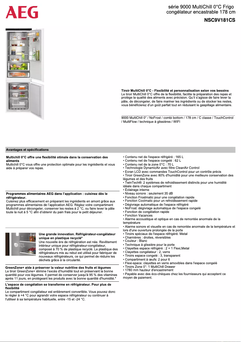 Page n°1 - Fiche technique AEG NSC9V181CS