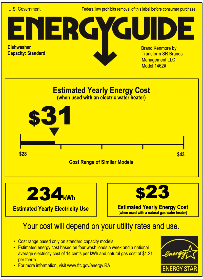 Page 1 de la notice Label énergétique Kenmore 22-14622
