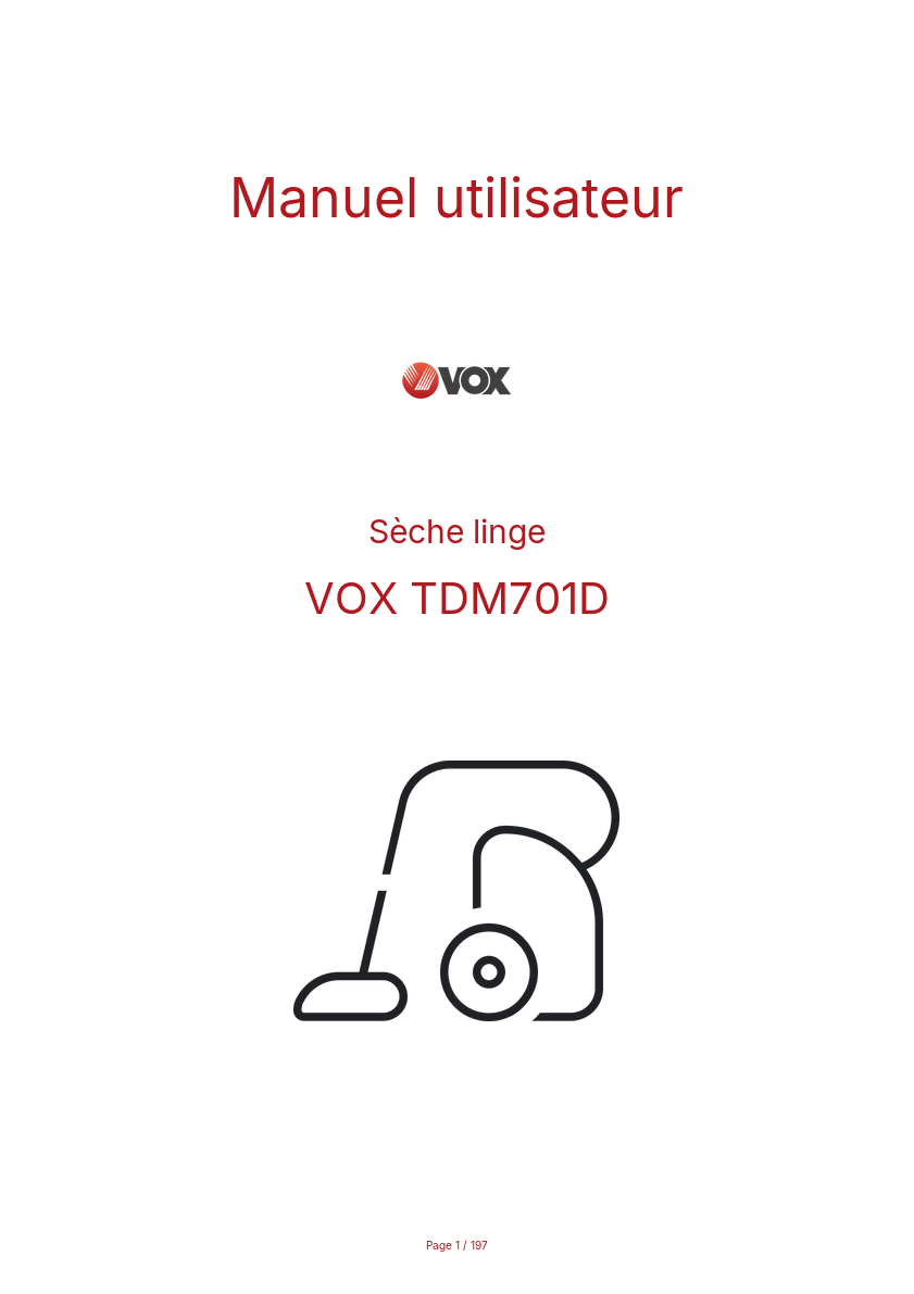 Page 1 de la notice Manuel utilisateur VOX TDM701D