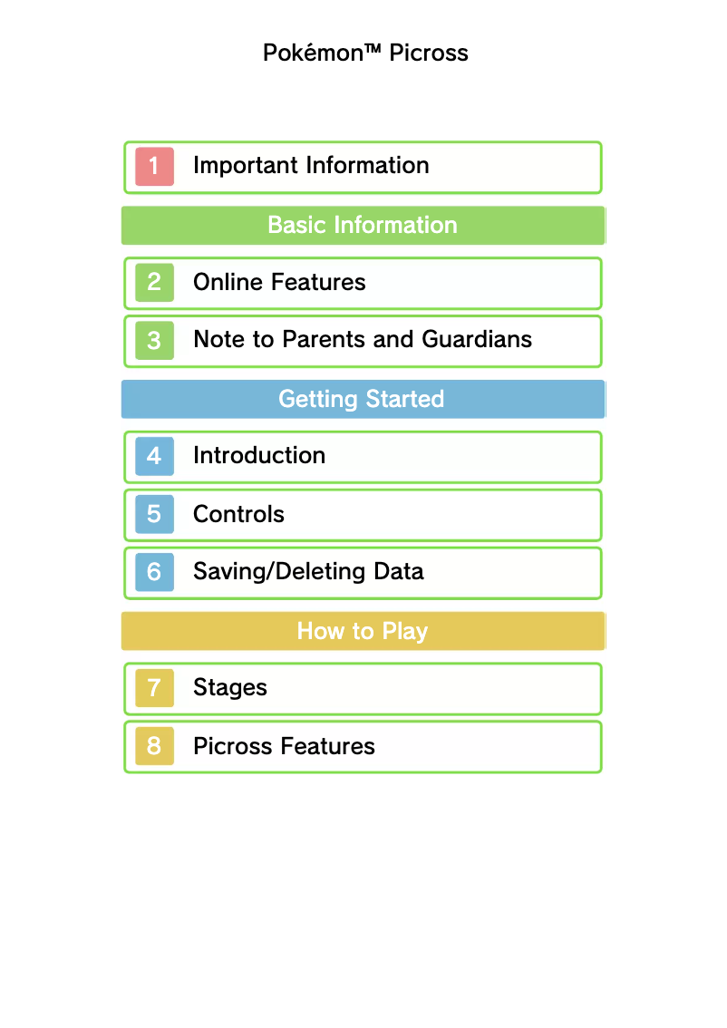 Page 1 de la notice Manuel utilisateur Nintendo Pokemon Picross (3DS)