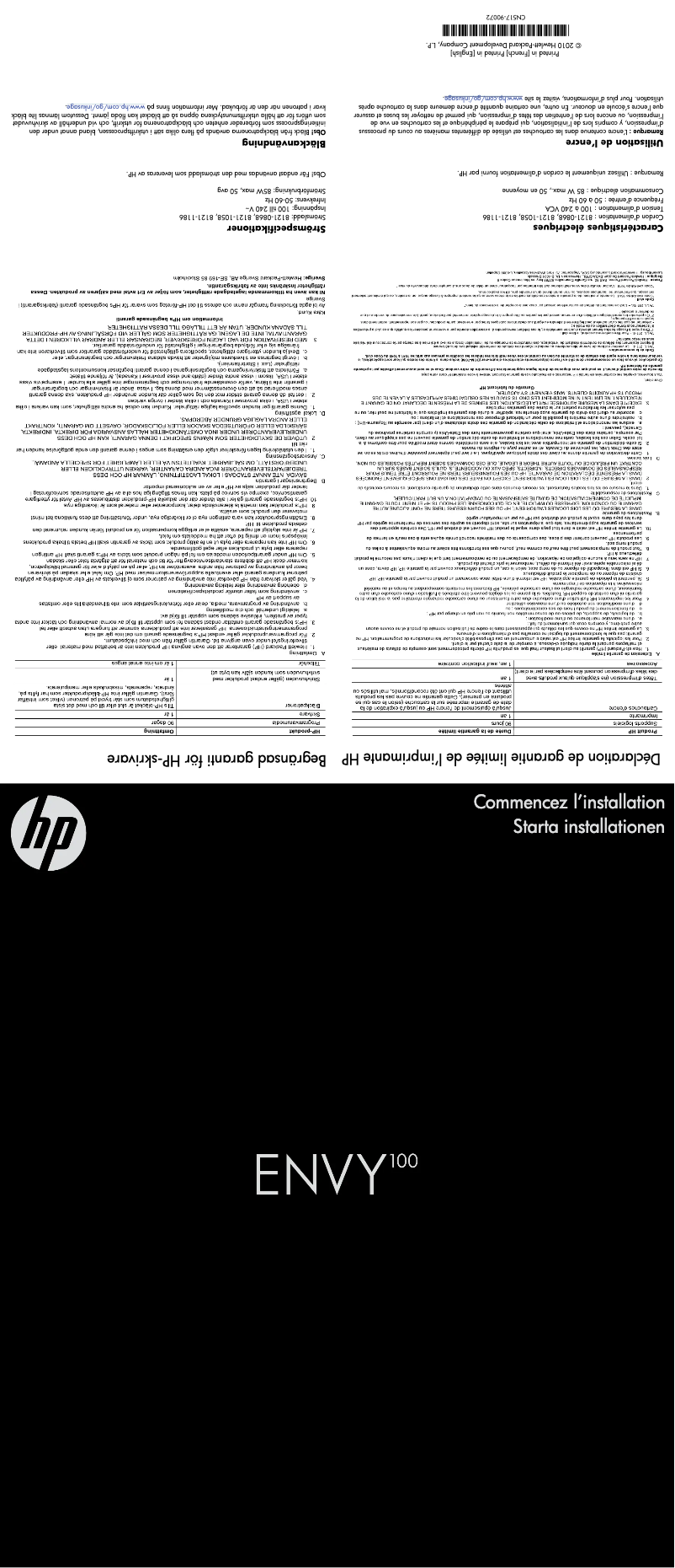 Page 1 de la notice Guide d'installation HP ENVY 100 e-All-in-One D410