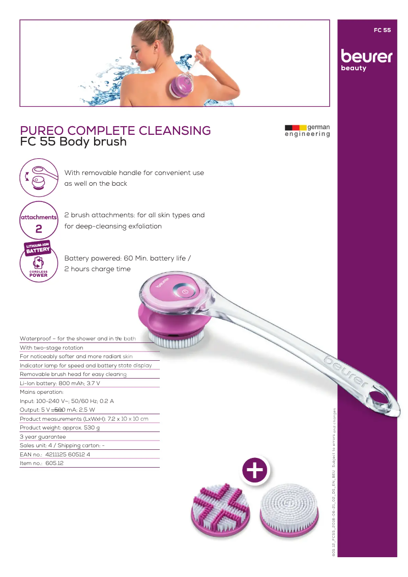 Page 1 de la notice Fiche technique Beurer FC 55