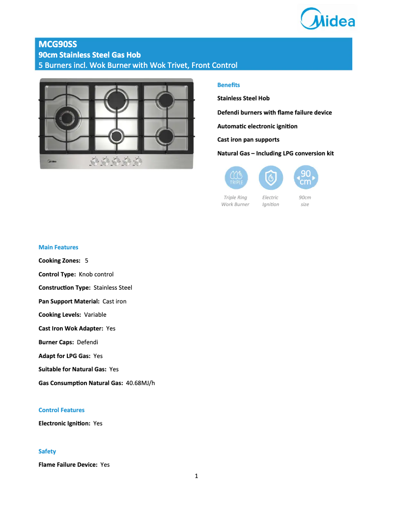 Page n°1 - Fiche technique Midea MCG90SS