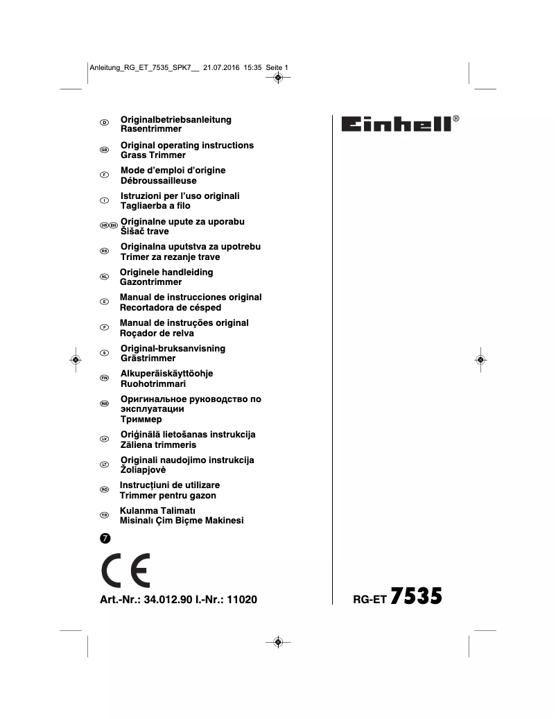 Página 1 del manual Manual de usuario Einhell RG-ET 7535