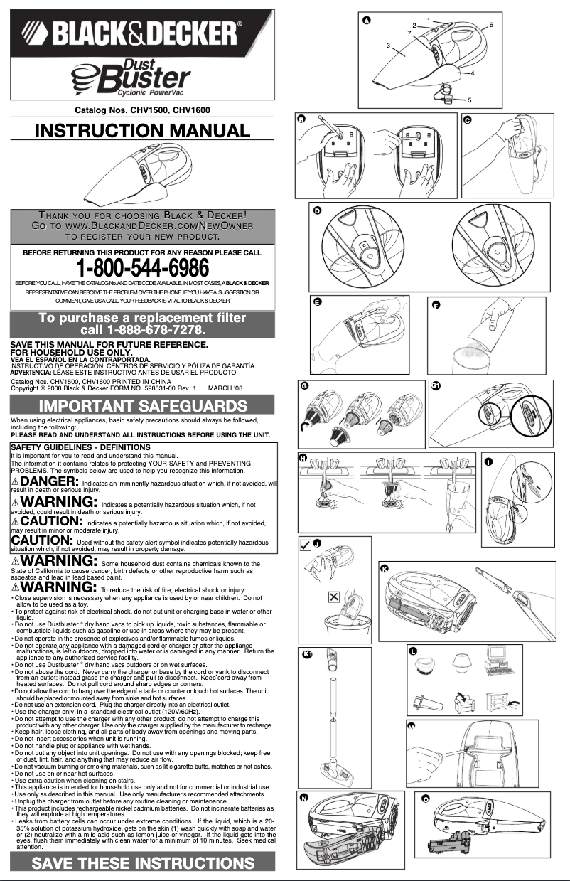 Page 1 de la notice Manuel utilisateur Black & Decker Dustbuster CHV1500