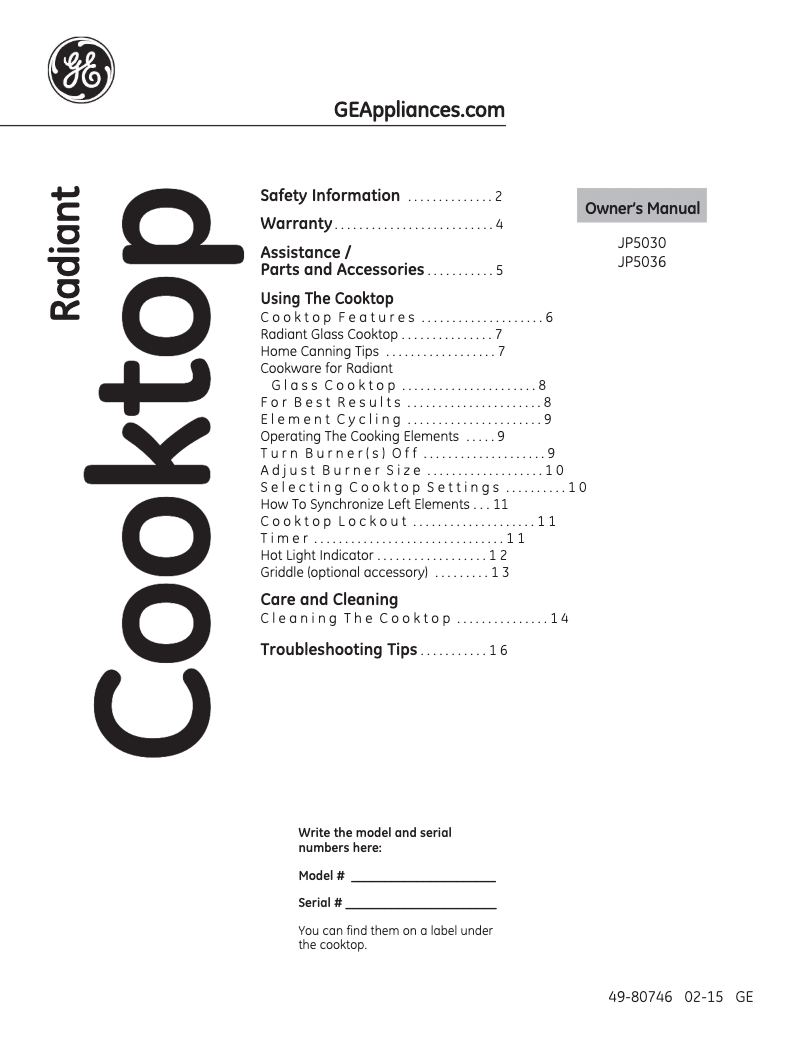 Image de la première page du manuel de l'appareil JP5030SJSS