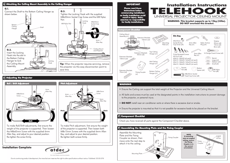 Page 1 de la notice Manuel utilisateur Atdec TH-WH-PJ-CM
