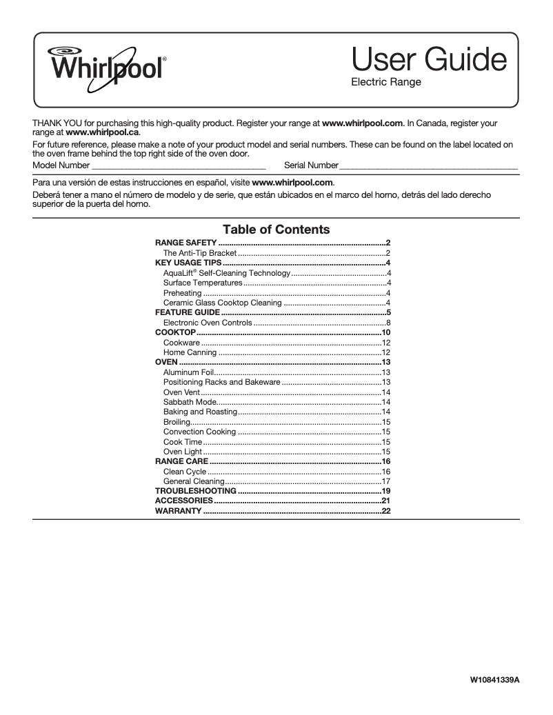 Page 1 de la notice Manuel utilisateur Whirlpool YWEE745H0FH