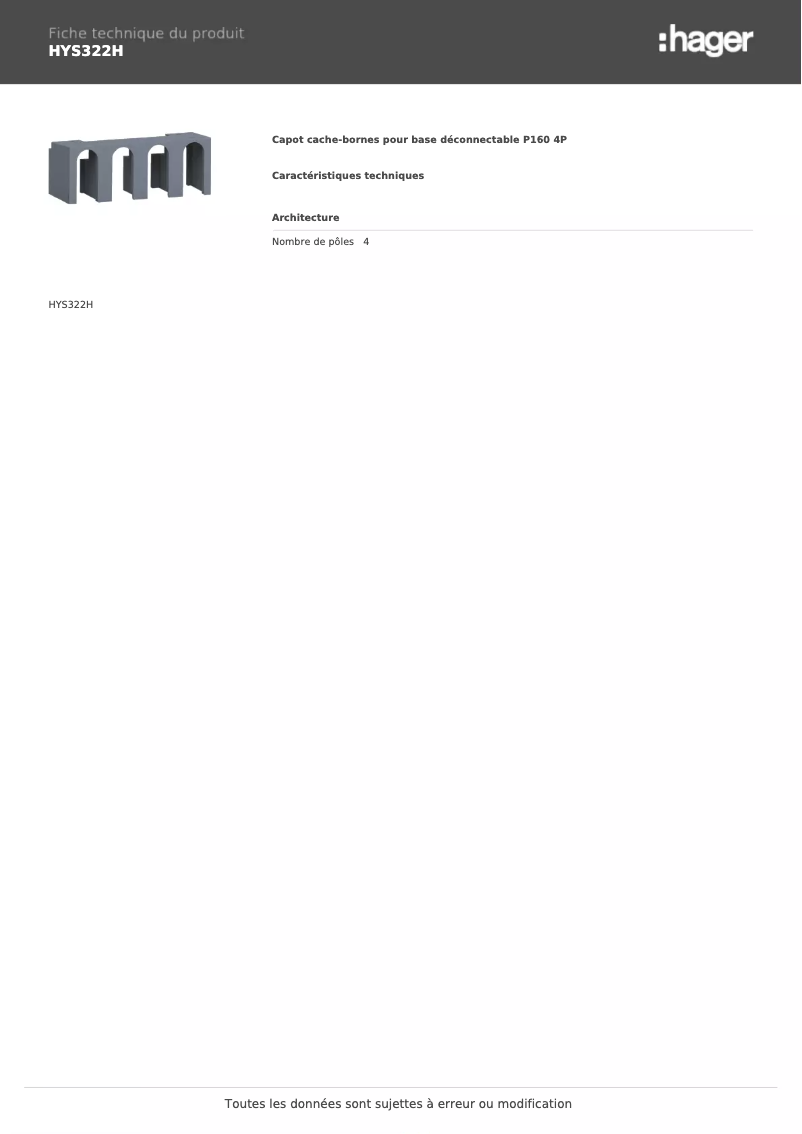 Page 1 de la notice Fiche technique Hager HYS322H