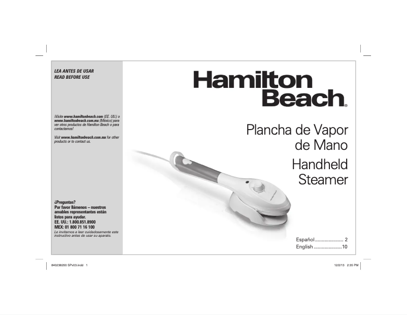 Page 1 de la notice Manuel utilisateur Hamilton Beach 11571