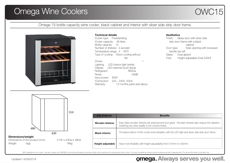 Page n°1 - Fiche technique Omega OWC15
