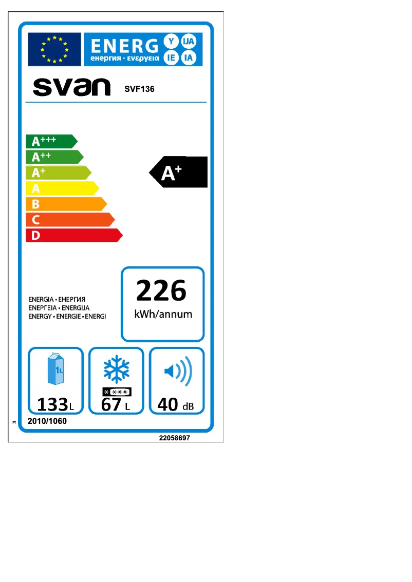 Page 1 de la notice Label énergétique SVAN SVF136