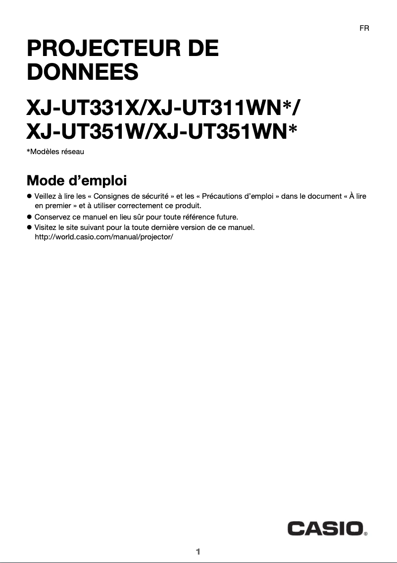 Image de la première page du manuel de l'appareil XJ-UT351WN