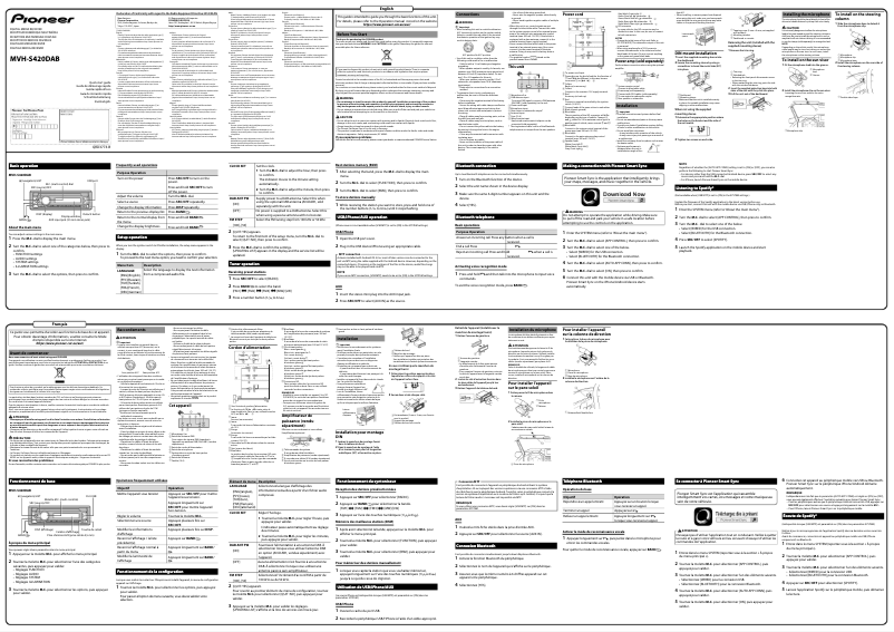 Page 1 of the manual Quick Start Guide Pioneer MVH-S420DAB