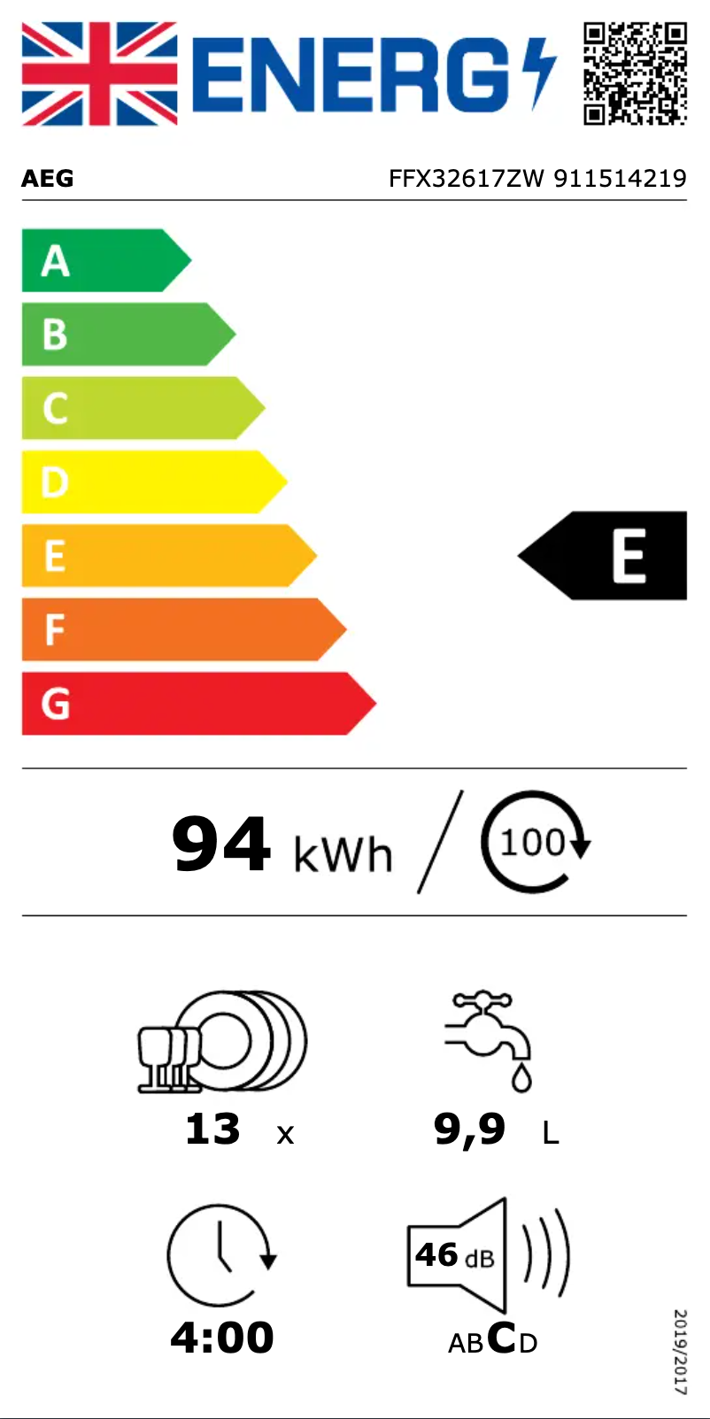 Page 1 de la notice Label énergétique AEG FFX32617ZW