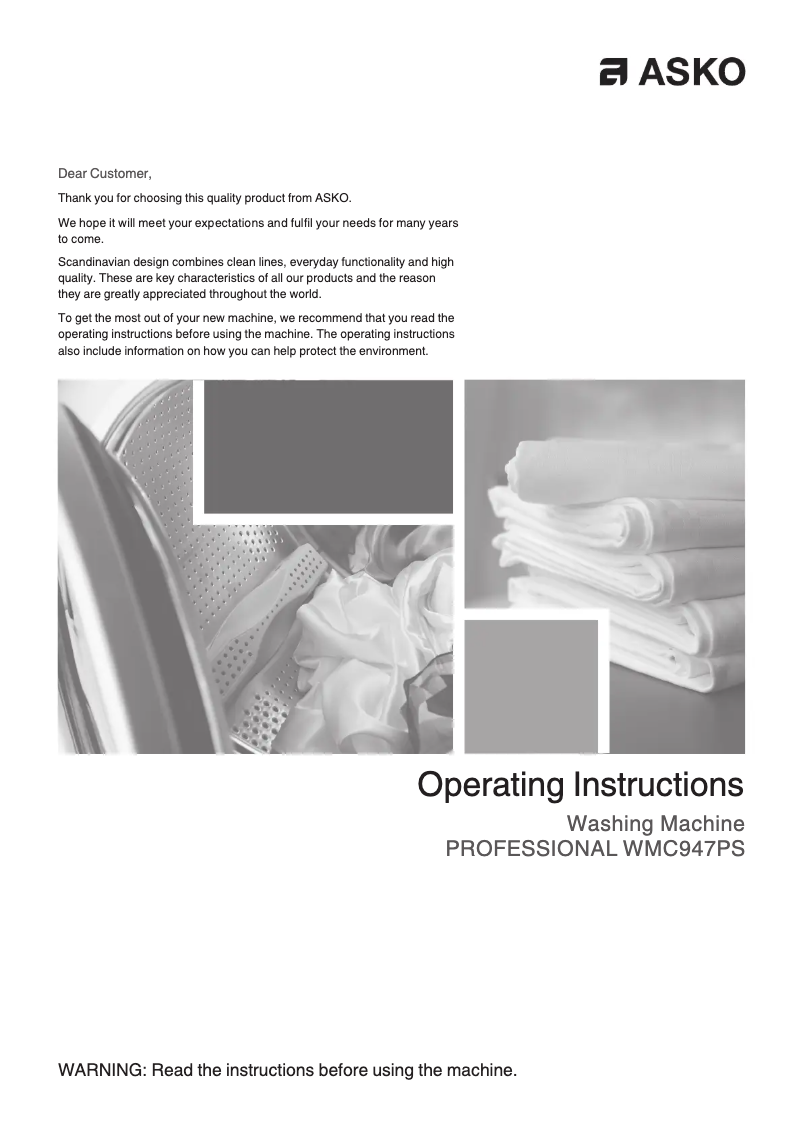 Page 1 de la notice Manuel utilisateur Asko WMC947PS