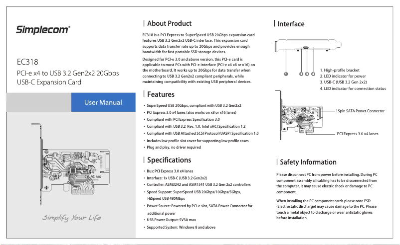 Page n°1 - Manuel utilisateur Simplecom EC318