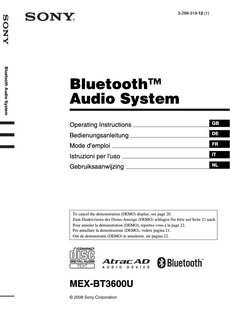 Page 1 de la notice Manuel utilisateur Sony MEX-BT3600