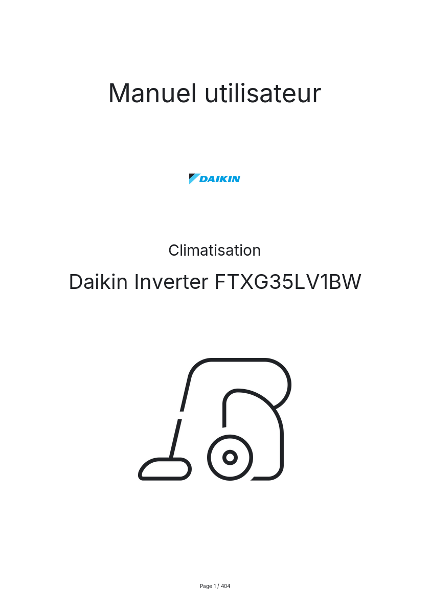 Page 1 de la notice Manuel utilisateur Daikin Inverter FTXG35LV1BW