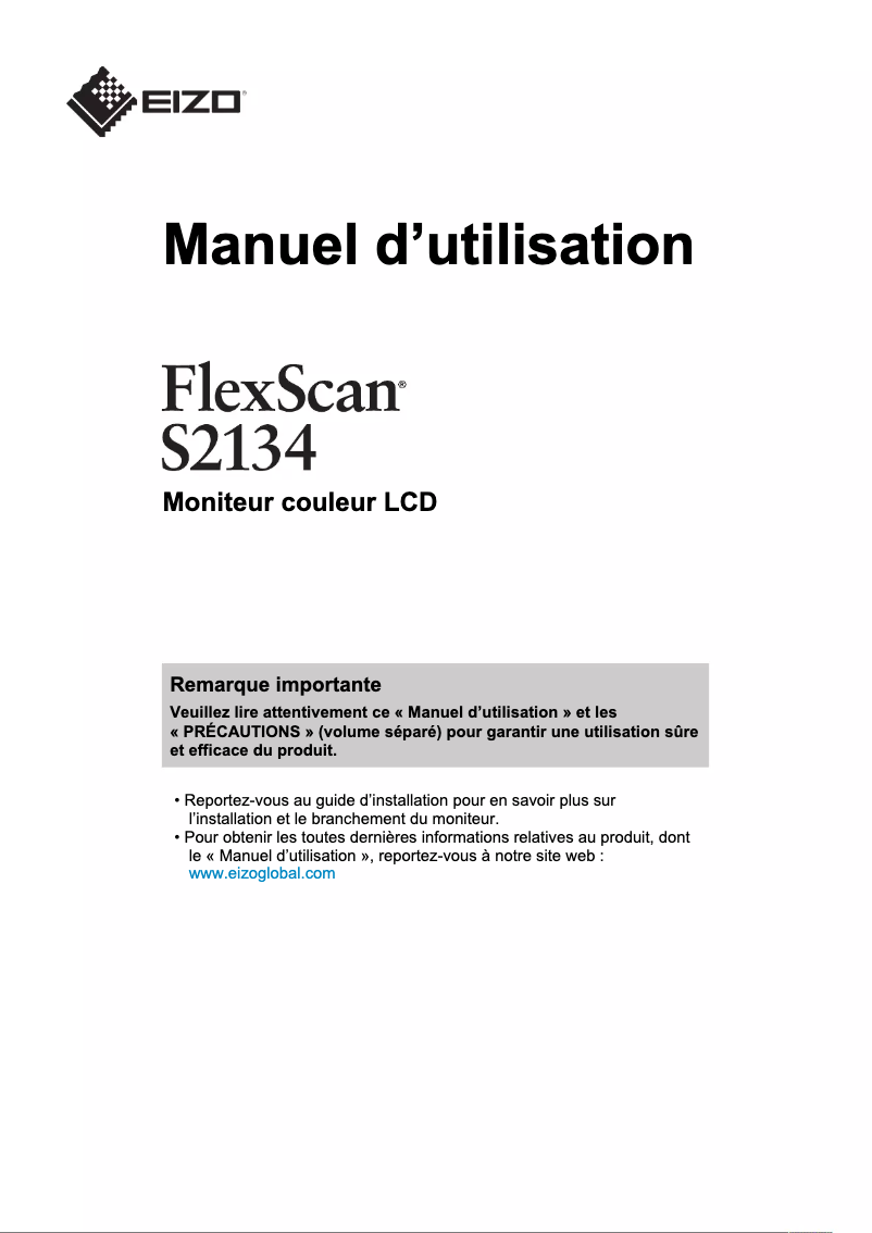 Image de la première page du manuel de l'appareil FlexScan S2134