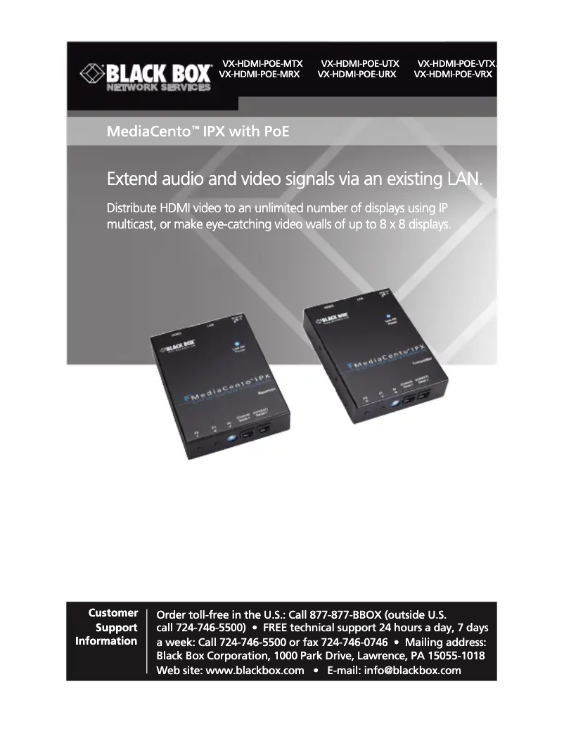 Page 1 de la notice Manuel utilisateur Black Box VX-HDMI-POE-URX