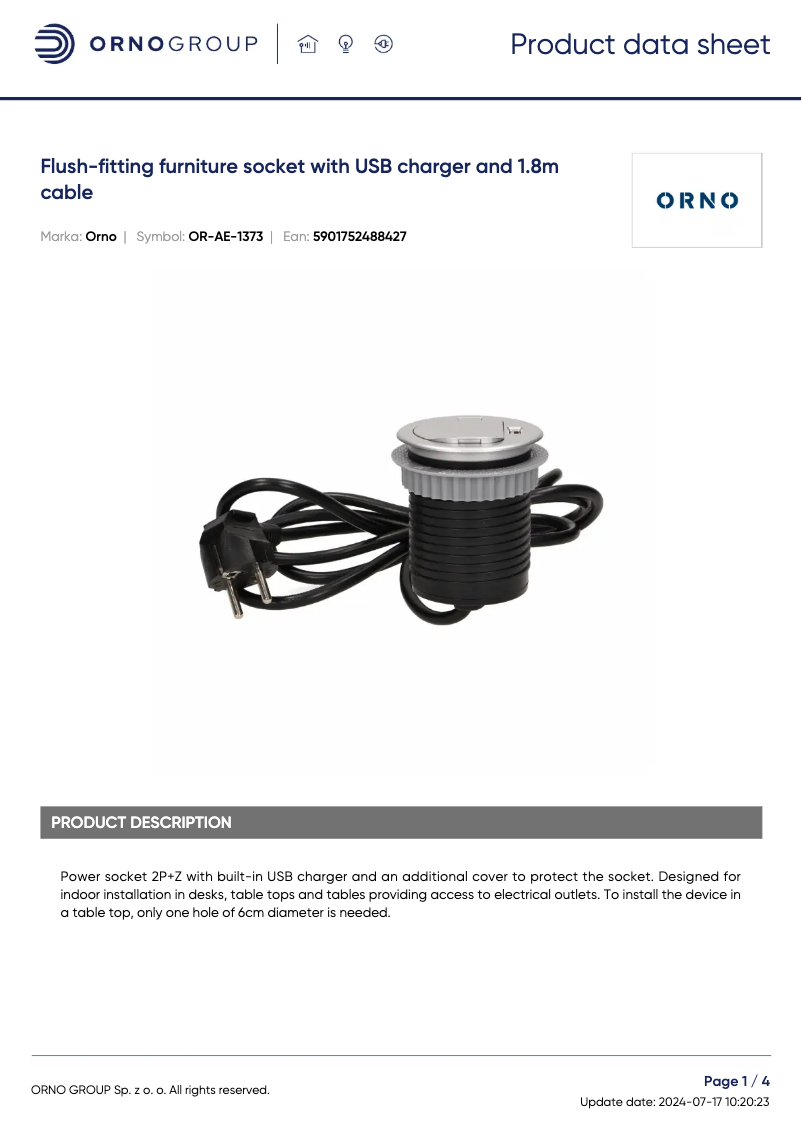 Página 1 del manual Ficha técnica ORNO OR-AE-1373