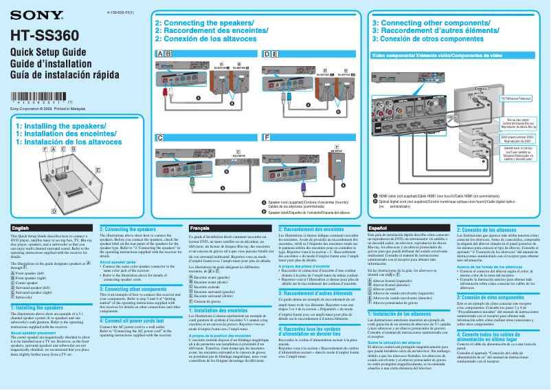 Page 1 de la notice Guide d'installation Sony HT-SS360