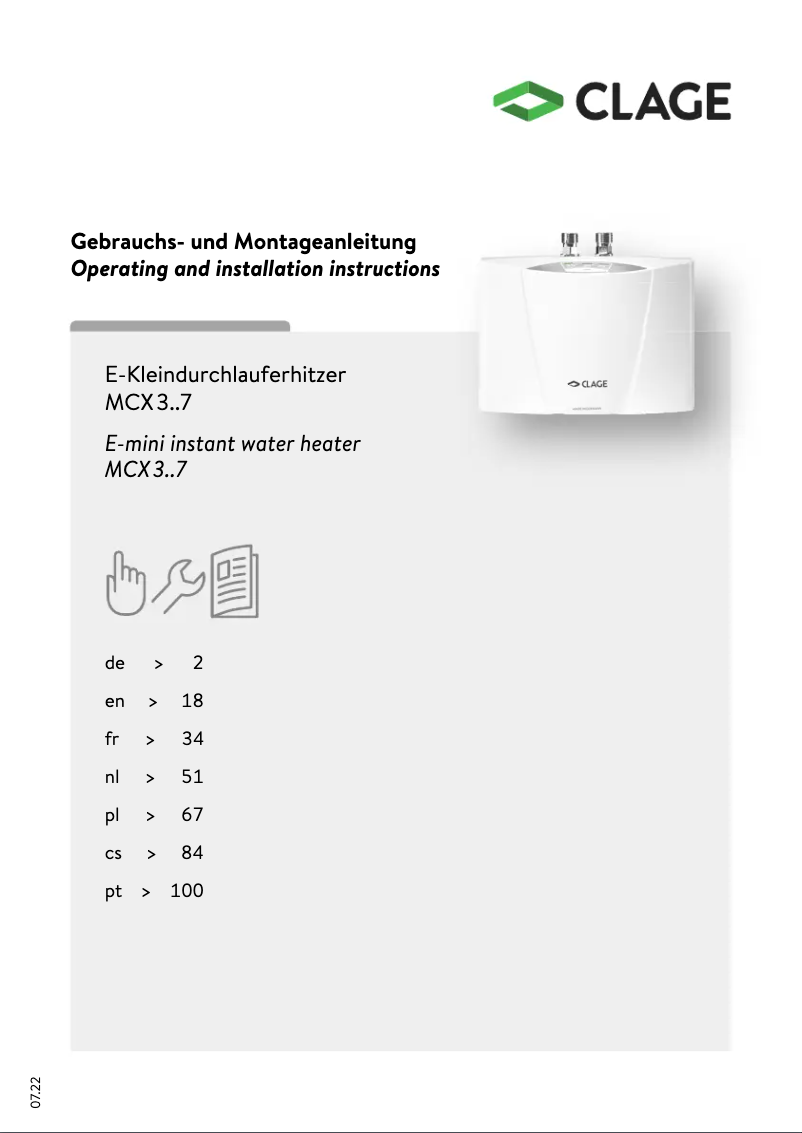 Page 1 de la notice Manuel utilisateur Clage MCX 3