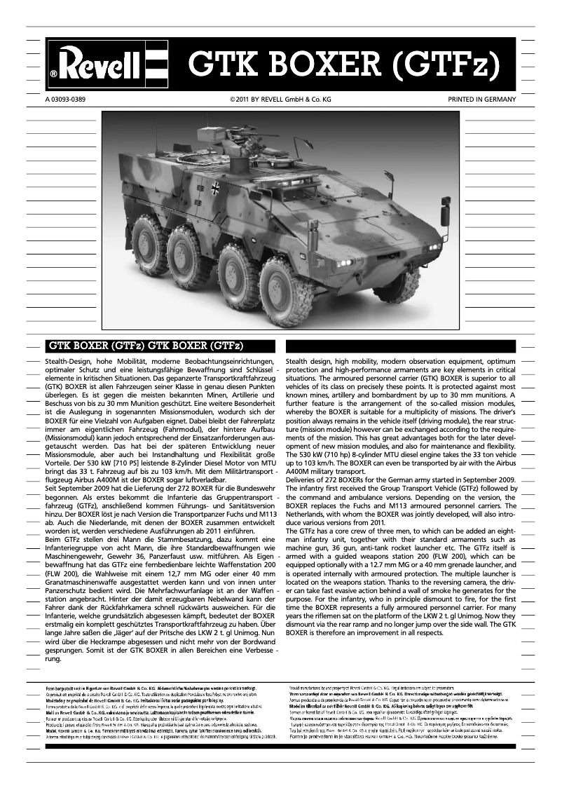 Page 1 de la notice Manuel utilisateur Revell GTK Boxer