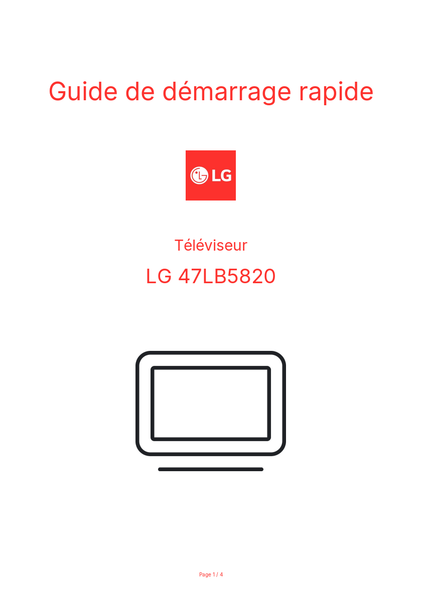 Page n°1 - Guide de démarrage rapide LG 47LB5820