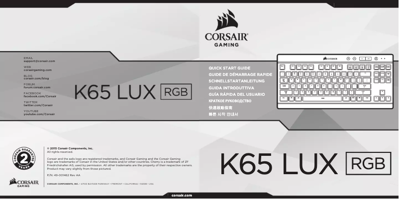 Page 1 de la notice Manuel utilisateur Corsair K65 Rapidfire RGB