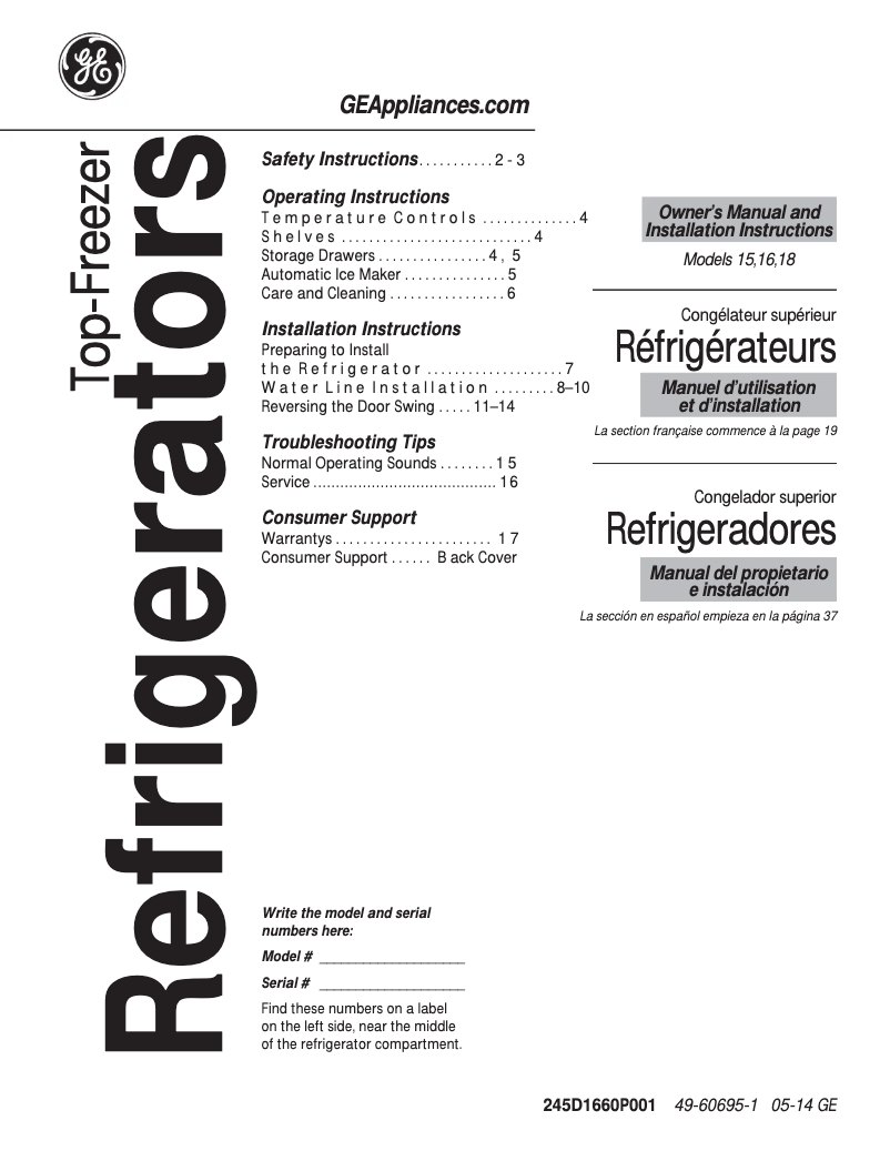 Imagen de la primera página del manual del dispositivo GTE18CTHBB