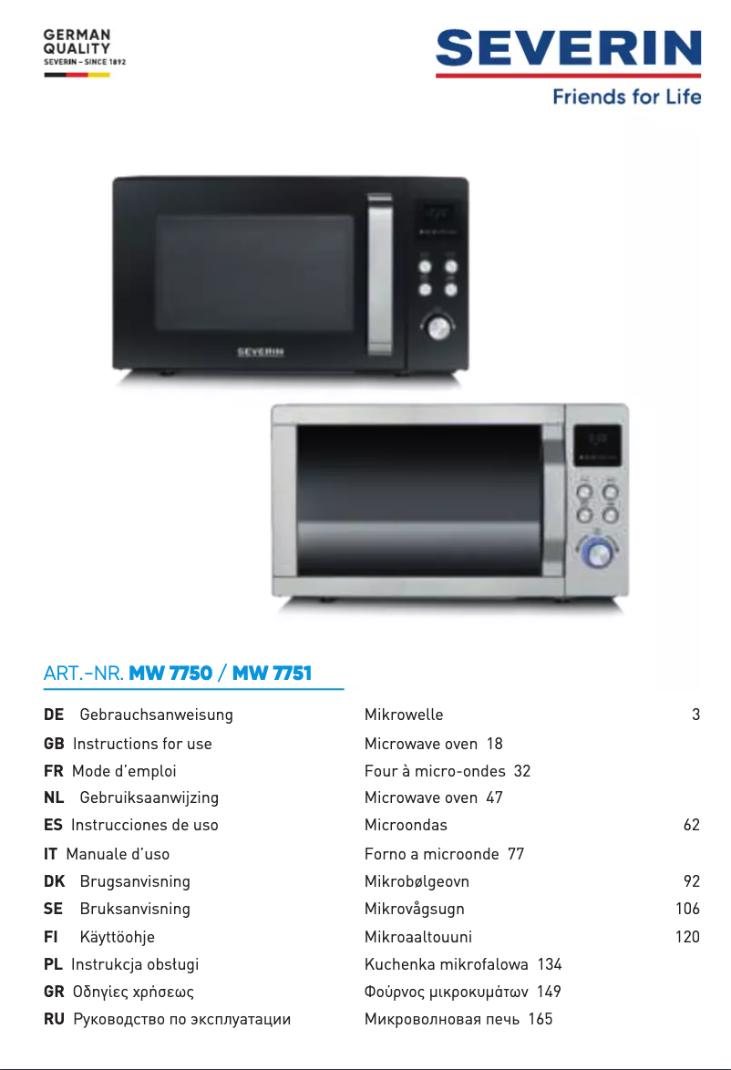 Page n°1 - Manuel utilisateur Severin MW 7750
