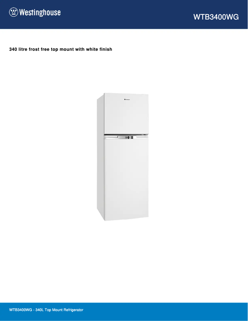 Page 1 de la notice Fiche technique Westinghouse WTB3400WG