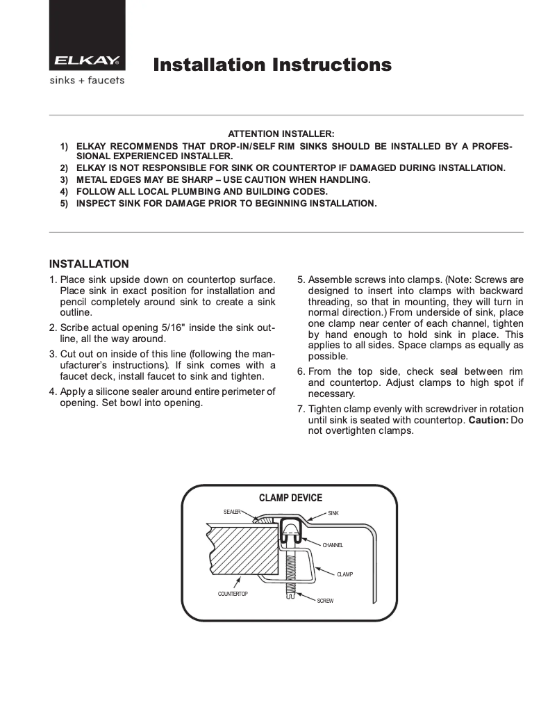 Page n°1 - Guide d'installation Elkay CuVerro ELUH1511-CU