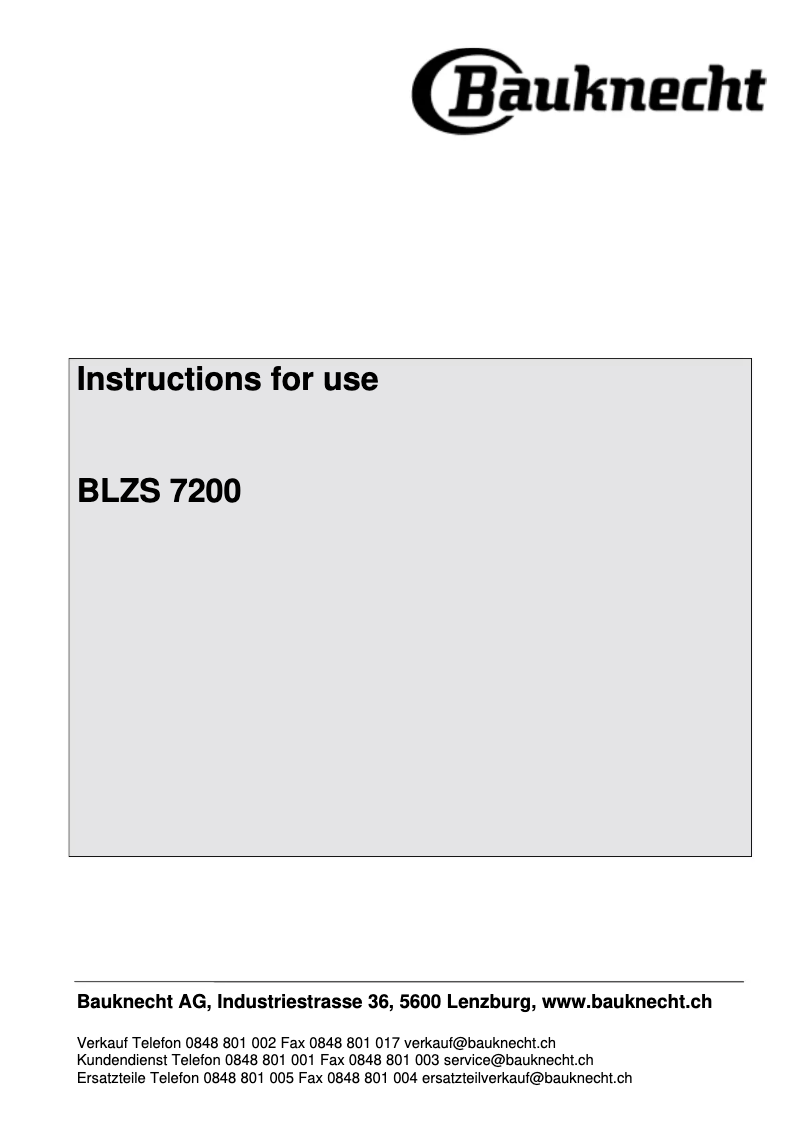 Image de la première page du manuel de l'appareil BLZS 7200 IN