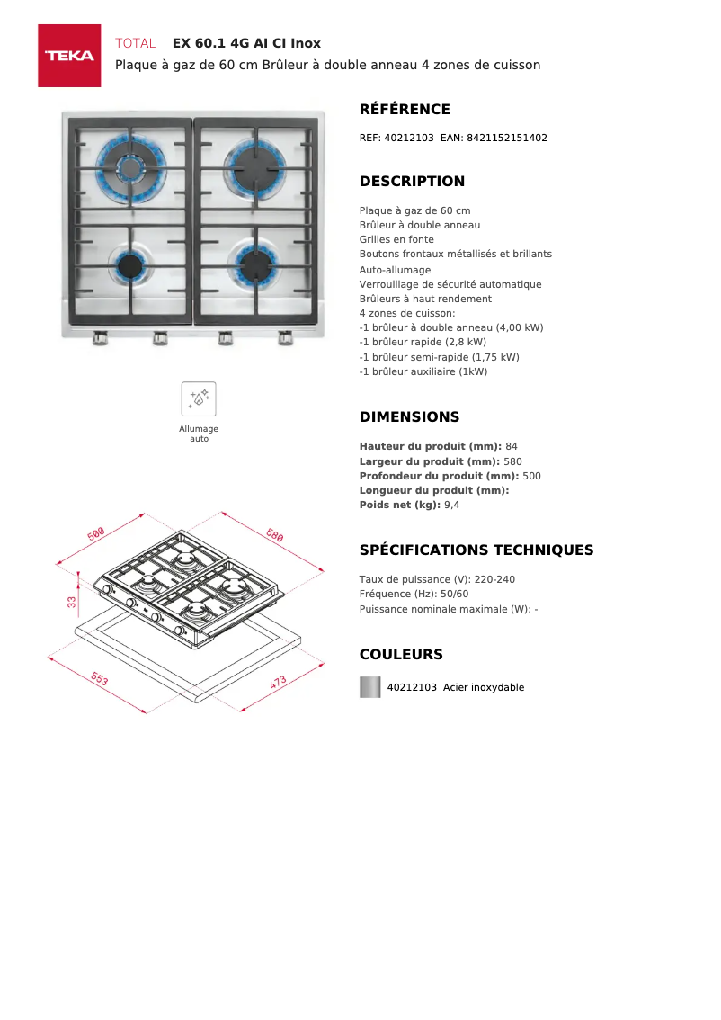 Image de la première page du manuel de l'appareil EX 60.1 4G AI AL CI