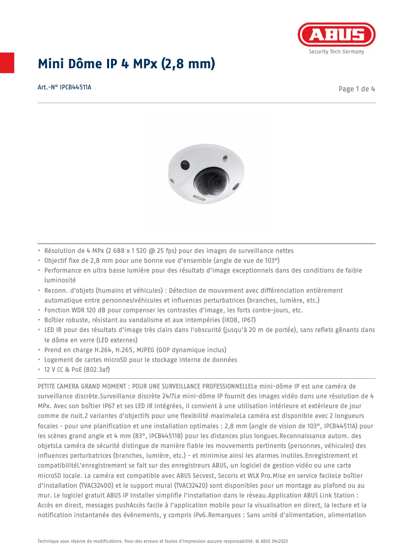 Image de la première page du manuel de l'appareil IPCB44511A