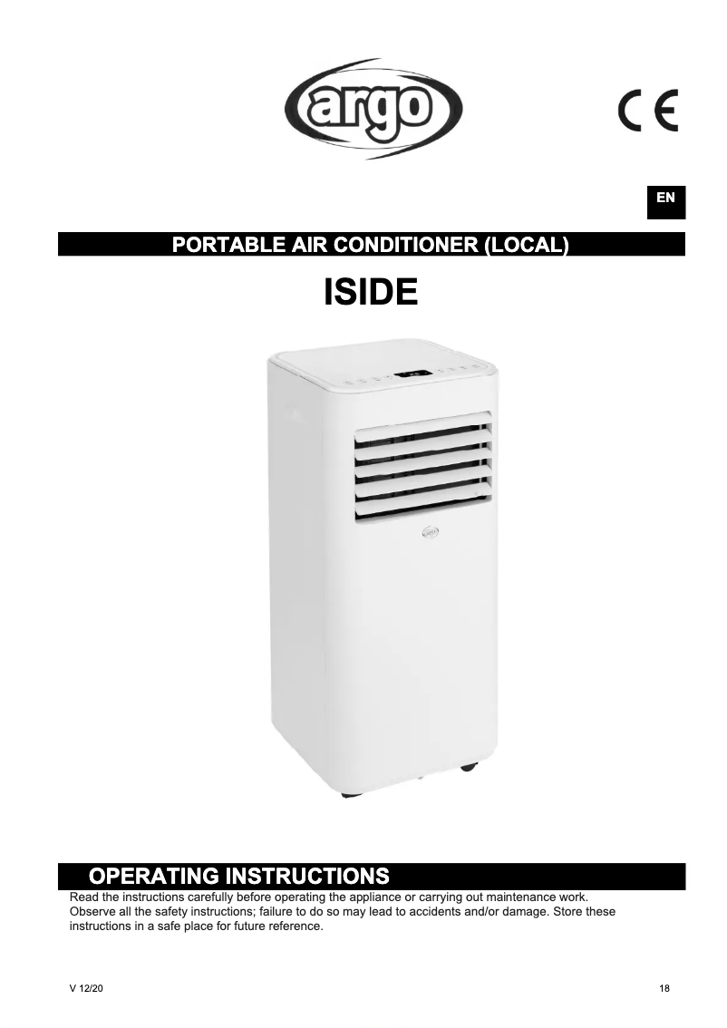 Page 1 de la notice Manuel utilisateur Argoclima Iside