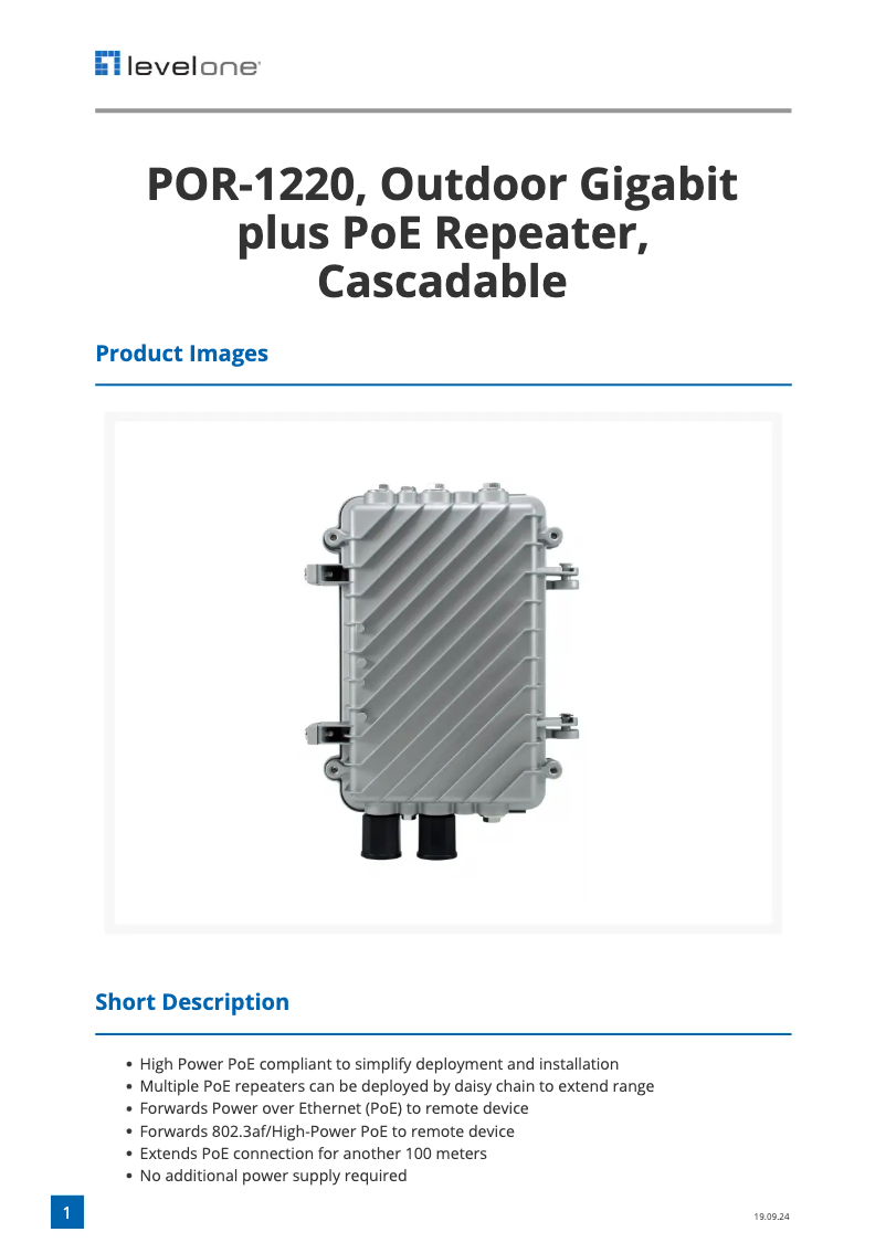 Page 1 de la notice Fiche technique LevelOne POR-1220