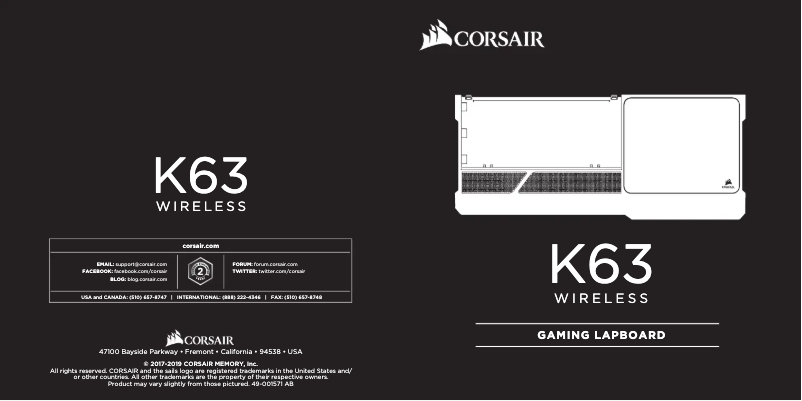 Page 1 de la notice Guide de démarrage rapide Corsair K63 Wireless