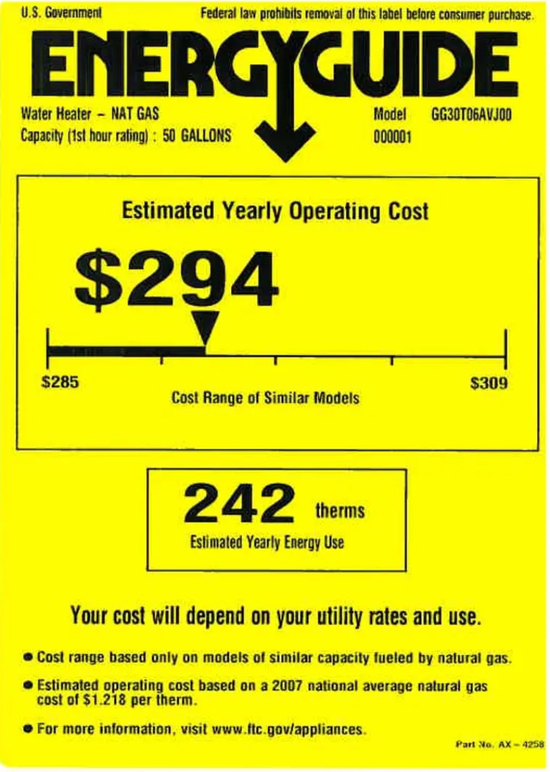 Page n°1 - Label énergétique GE GG30T06AVJ