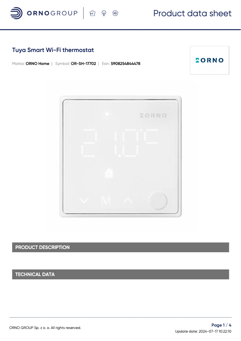 Page 1 de la notice Fiche technique ORNO OR-SH-17702