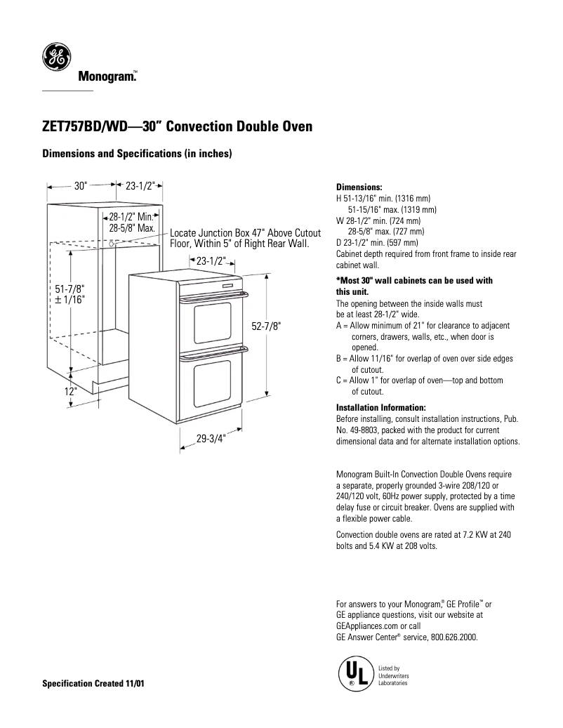 Page n°1 - Fiche technique GE ZET757BDBB